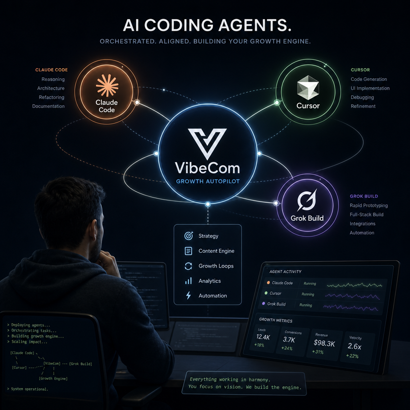 AI generated LinkedIn image about Grok Build, MCP support, and VibeCom
